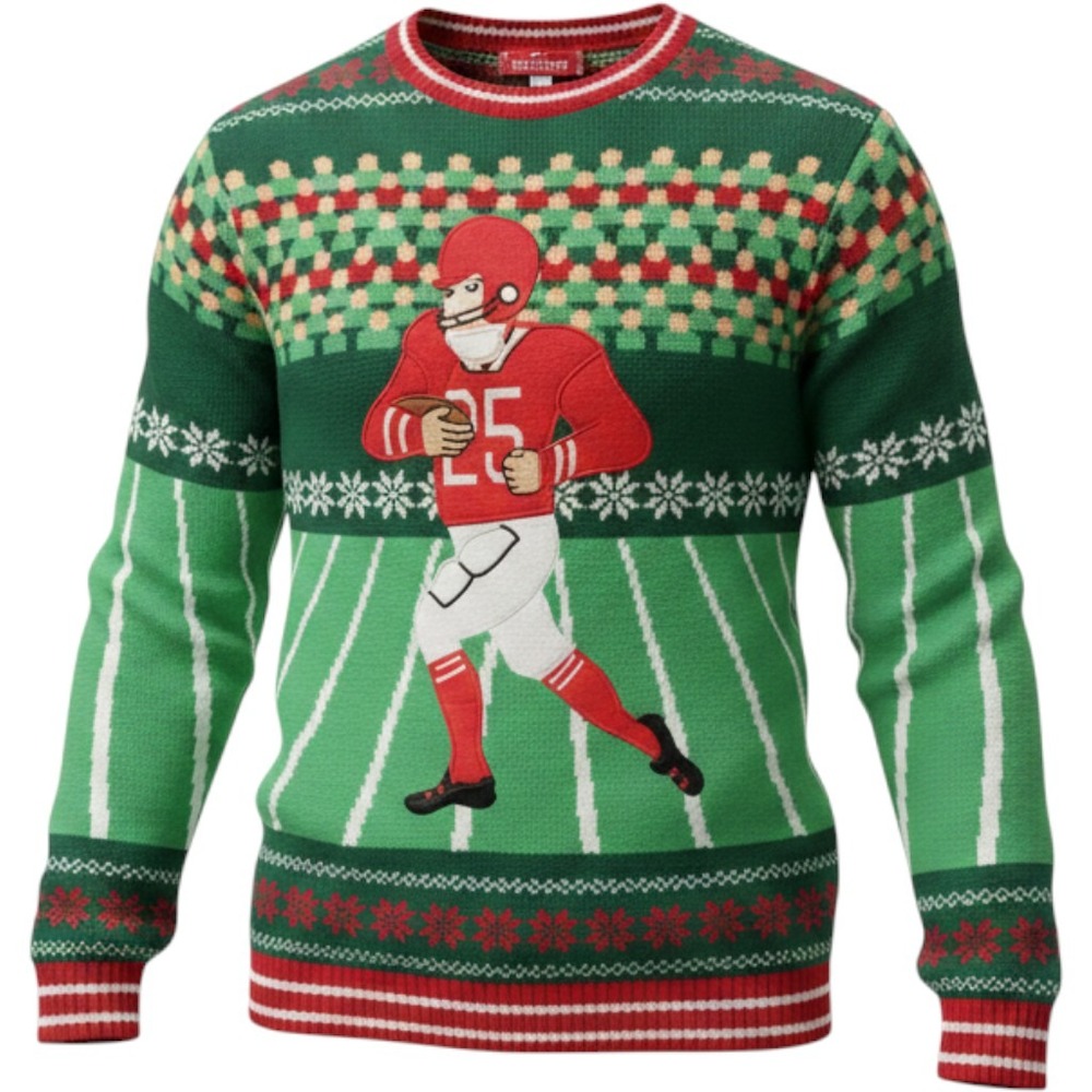 Jollidays Ugly Christmas Sweater Womens 2XLT Football Santa Green Knit Pullover